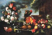 unknow artist Flowers, Fruit and a parrot Spain oil painting artist